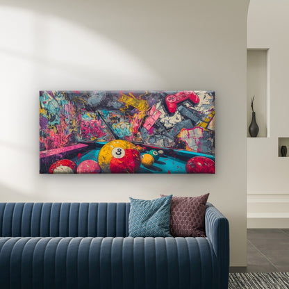 Billiards Abstract Pool Wall Art Canvas Office Home Room Framed 120x60cm - Bella Home Decor