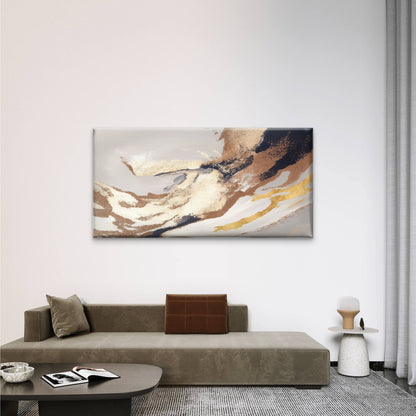 Abstract Gold Foil Beige Navy Marble Wall Art Canvas Office Home Framed 120x60cm
