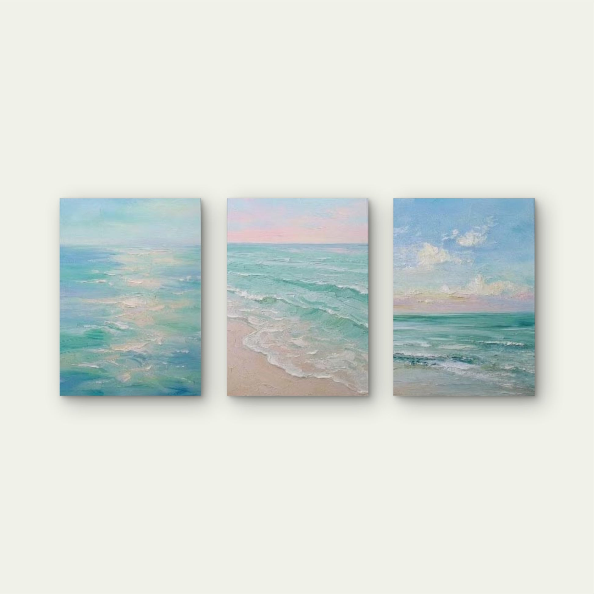 3pcs Teal Blue Coastal Ocean Beach Wave Wall Art Set Canvas Framed 50x70cm - High Quality Print 100% Australian Made Wall Canvas Ready to Hang - Bella Home Decor