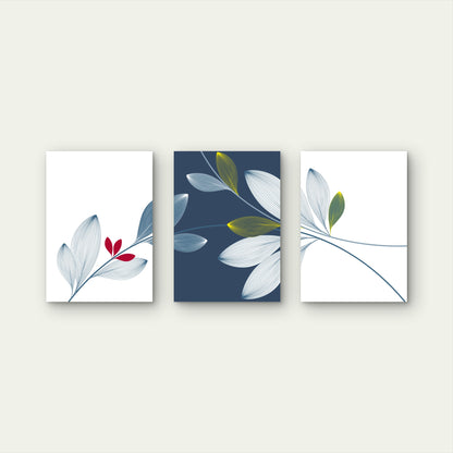 3pcs Navy Blue Gold Leaf Floral Line Art  Wall Art Set Canvas Framed 40x60cm - High Quality Print 100% Australian Made Wall Canvas Ready to Hang