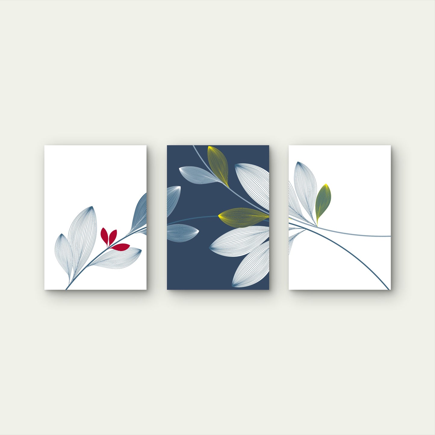 3pcs Navy Blue Gold Leaf Floral Line Art  Wall Art Set Canvas Framed 60x90cm - High Quality Print 100% Australian Made Wall Canvas Ready to Hang
