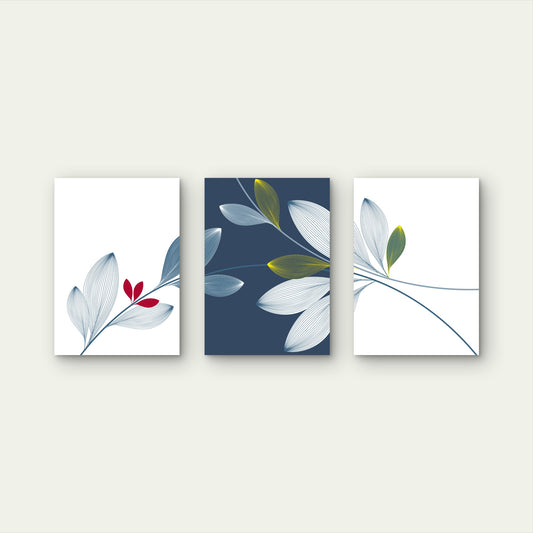 3pcs Navy Blue Gold Leaf Floral Line Art Wall Art Set Canvas Framed 50x70cm - High Quality Print 100% Australian Made Wall Canvas Ready to Hang