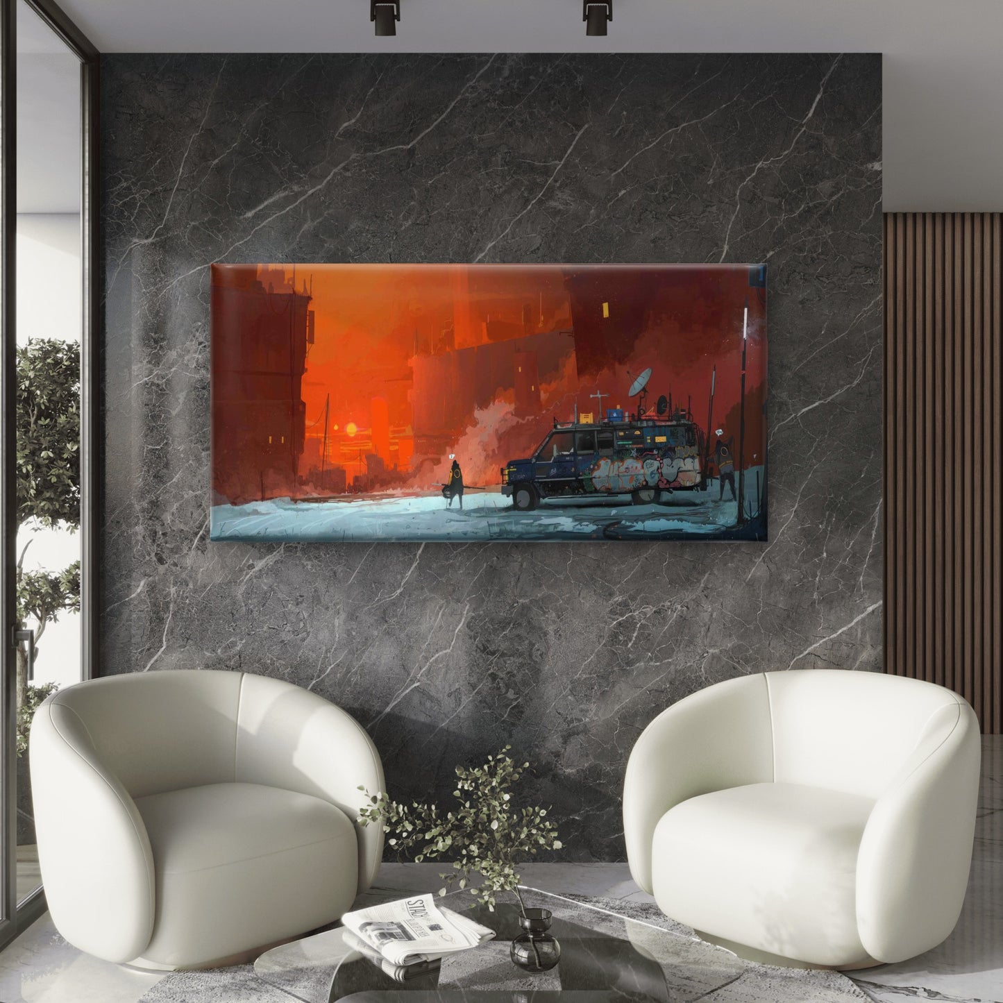 Apocalyptic Orange Sunset Wall Art Canvas Office Home Room Framed 120x60cm