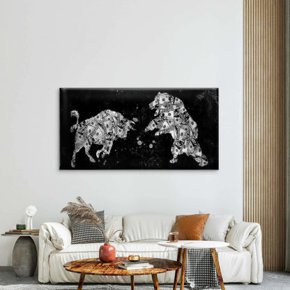 Abstract Bull & Bear Wall Art Canvas Office Home Room Framed 120x60cm - Bella Home Decor