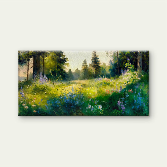 Forest flower Meadow Sunlight Wall Art Canvas Office Home Room Framed 120x60cm