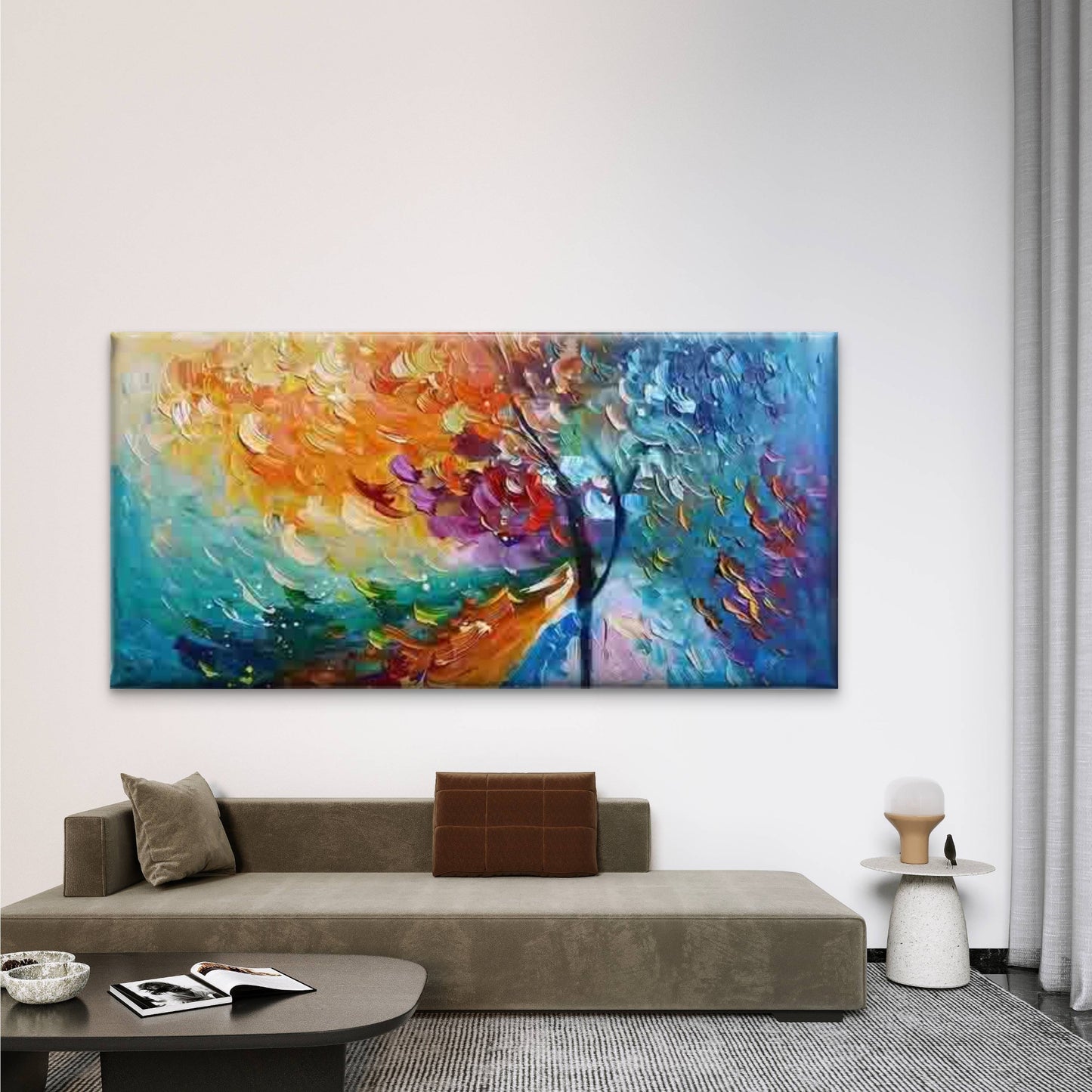 Vibrant Abstract Tree Design Wall Art Canvas Office Home Room Framed 120x60cm