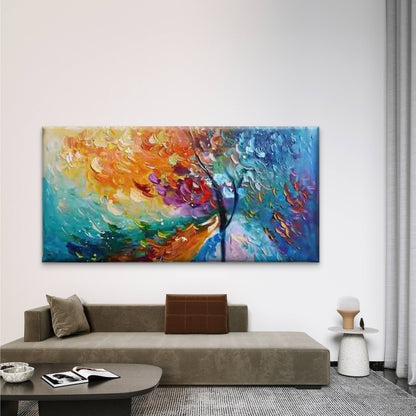 Vibrant Abstract Tree Design Wall Art Canvas Office Home Room Framed 120x60cm