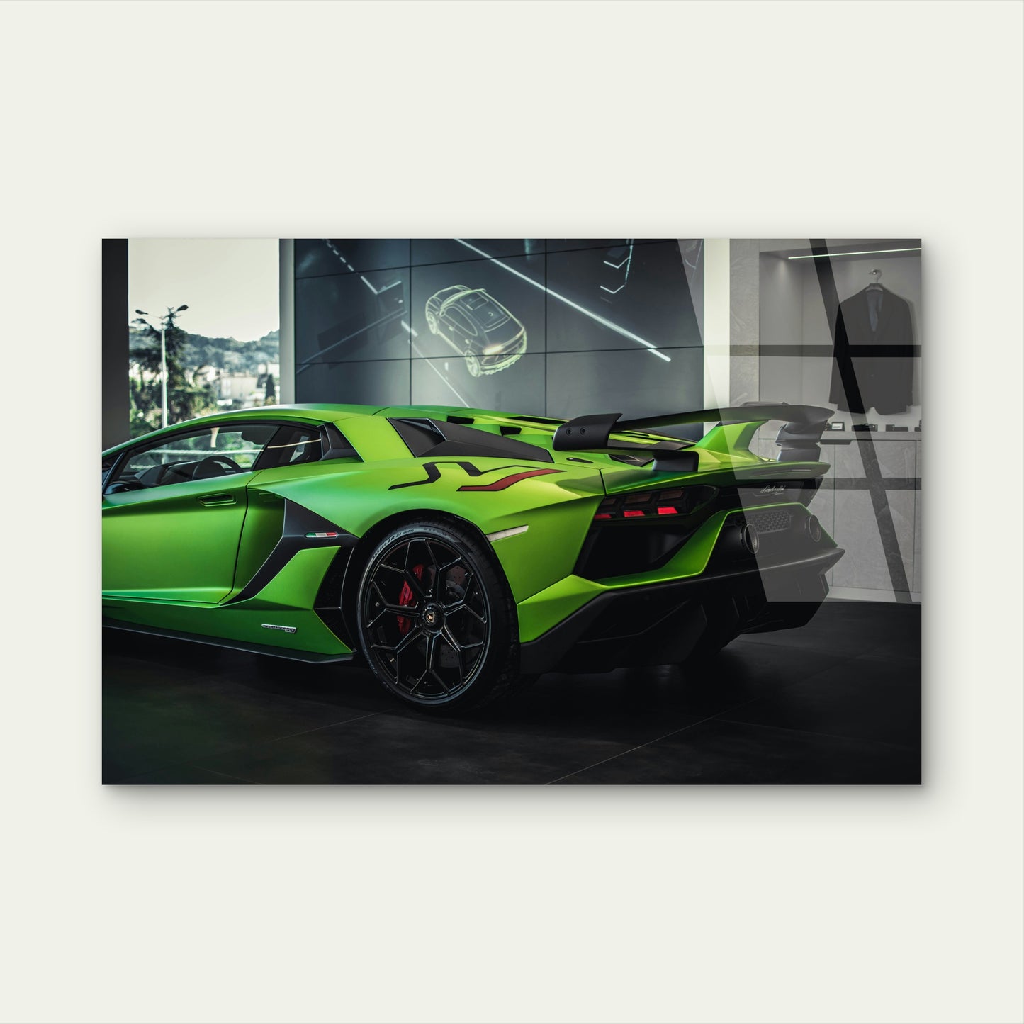 Green Lamborghini Aventador SVJ Car Glass Printing Wall Art Australian Made