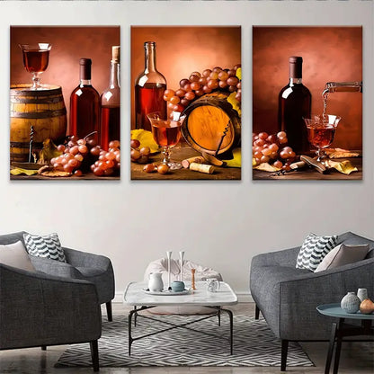 3pcs Wine Glass Barrel Metal Print Ready to Hang Art