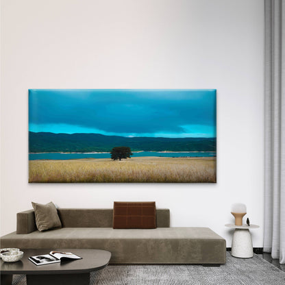 Grassland with Lake Behind Wall Art Canvas Office Home Room Framed 120x60cm