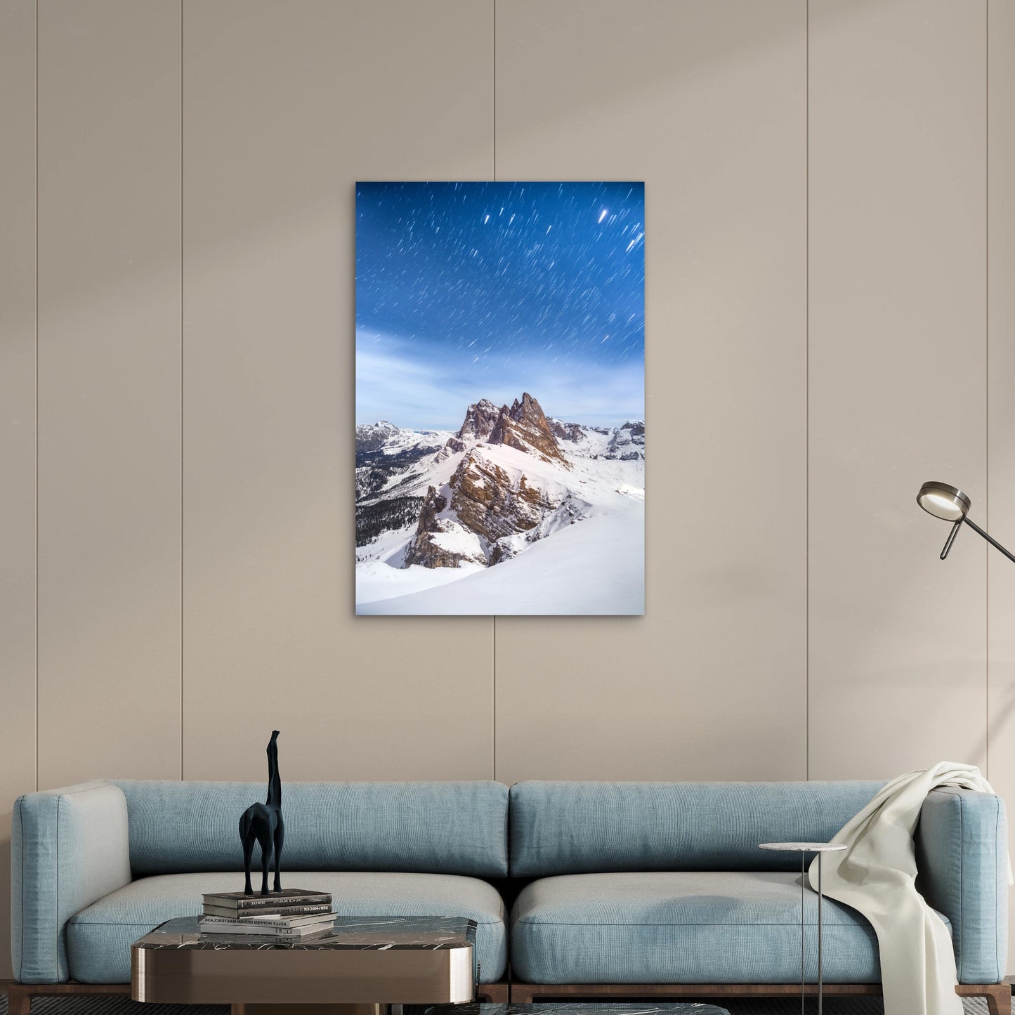 Winter Night at Seceda Peaks, Dolomites 60x90cm Metal Print Ready to Hang