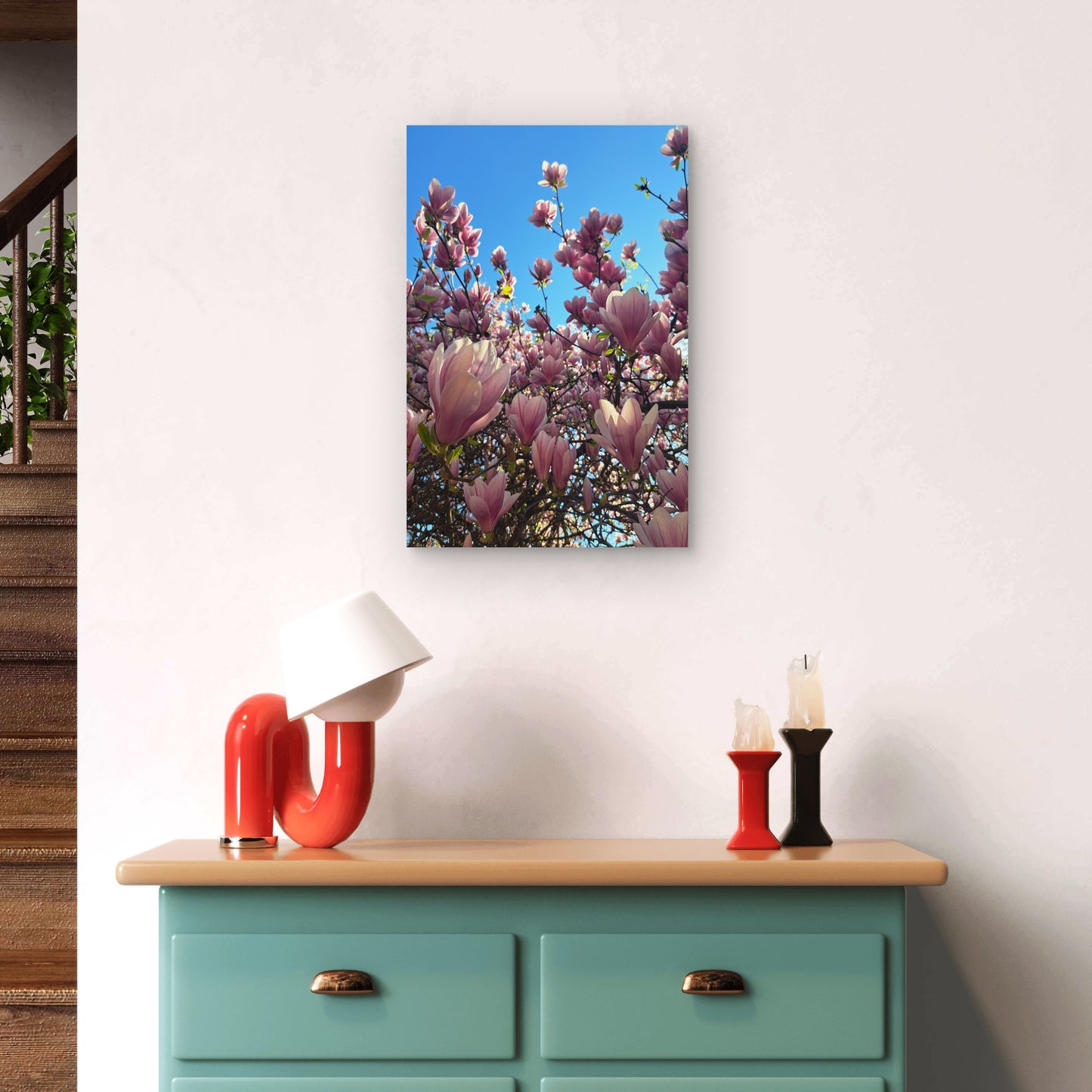 Pink Magnolia Tree Spring Flower Blossom 40x60cm Metal Print Ready to Hang