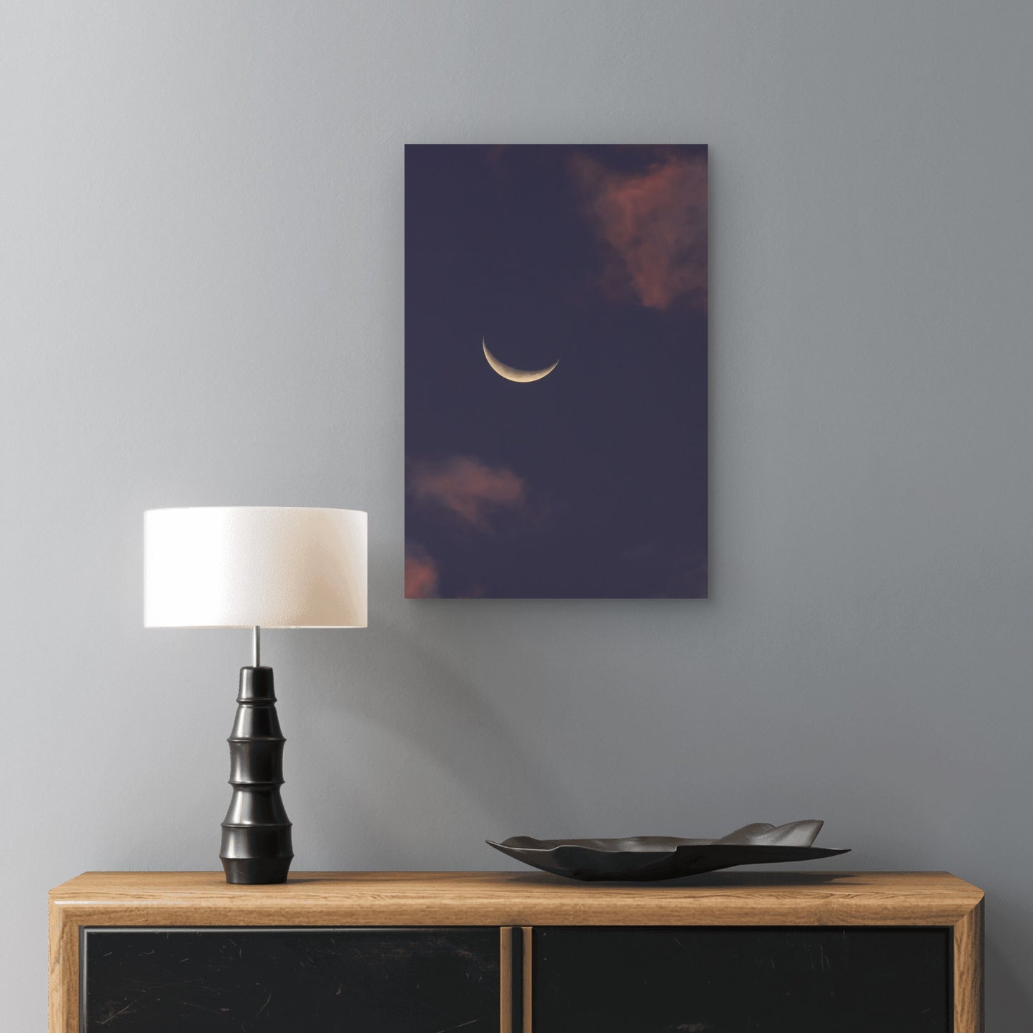Crescent Moon In A Dusky Sky With Clouds 60x90cm Metal Print Ready to Hang