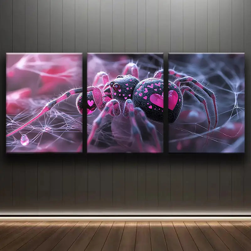 3pcs Pink And Black Spider Metal Print Ready to Hang Art