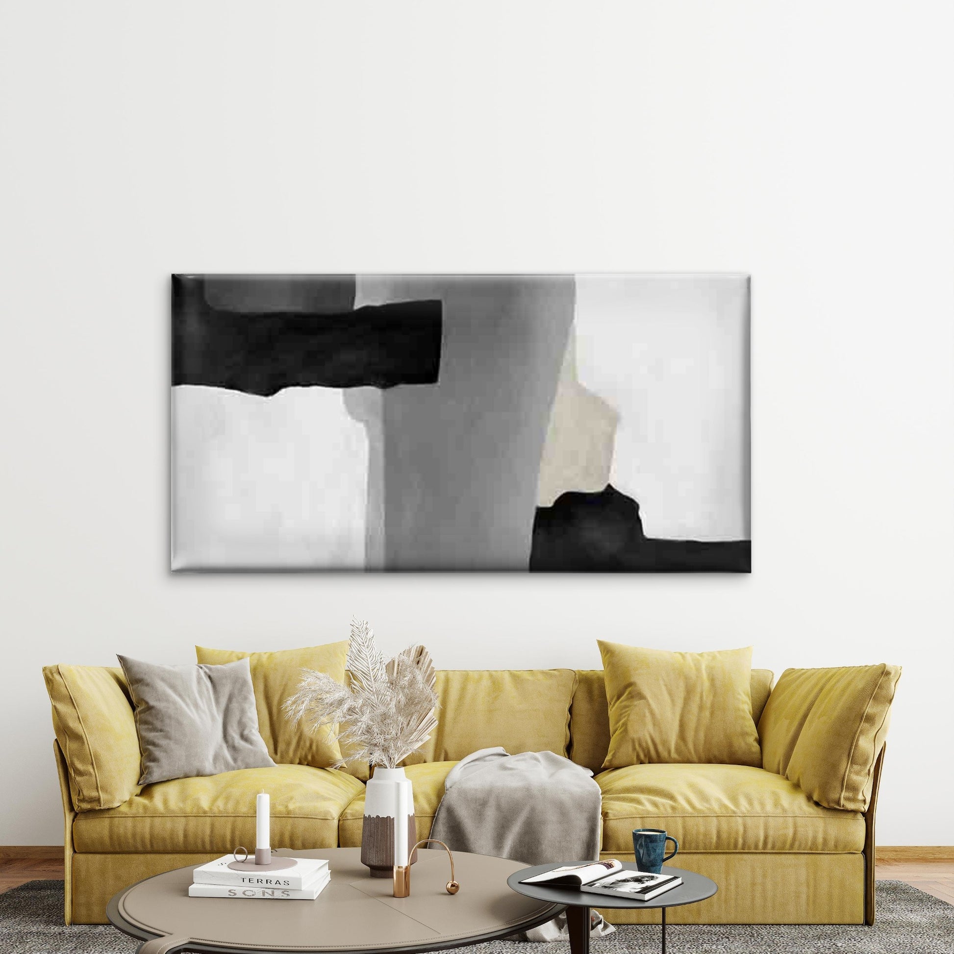 Black and Gray Abstract Wall Art Canvas Office Home Room Framed 120x60cm - Bella Home Decor