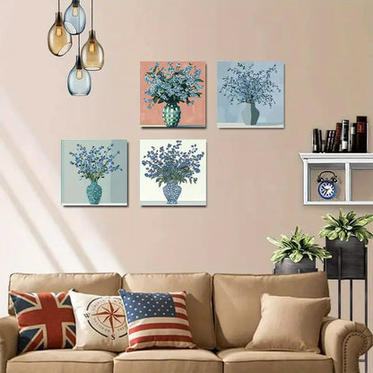 4pcs Blue Flower Still Life Vintage Style Scorpi Wall Art Canvas Framed