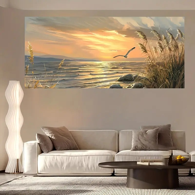Golden Sunset Beach wall canvas office home room framed 120x60cm - Bella Home Decor
