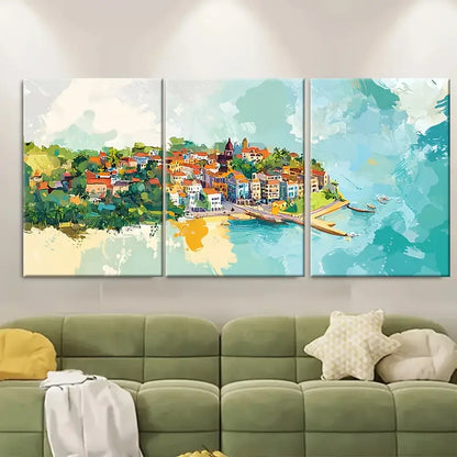 3pcs Vibrant Cityscape Design Metal Print Ready to Hang Art