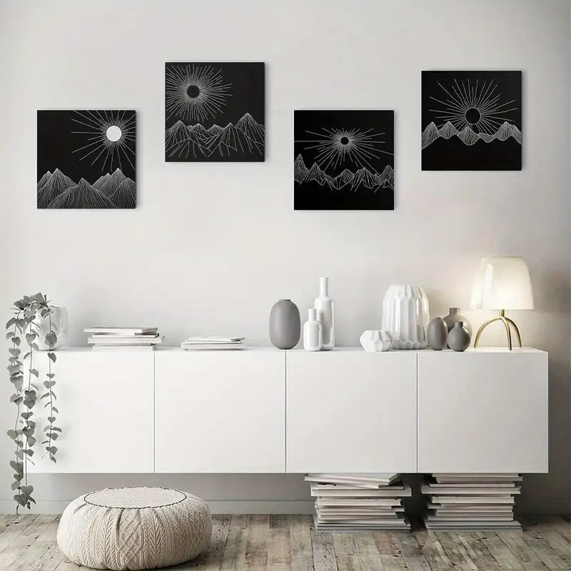 4pcs Black sunris Modern  Black DC  Wall Art Canvas Framed