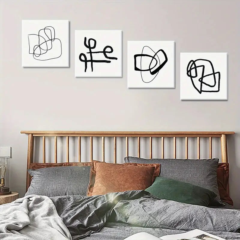 4pcs Black Lines Geometry   Wall Art Canvas Framed