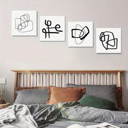 4pcs Black Lines Geometry   Wall Art Canvas Framed