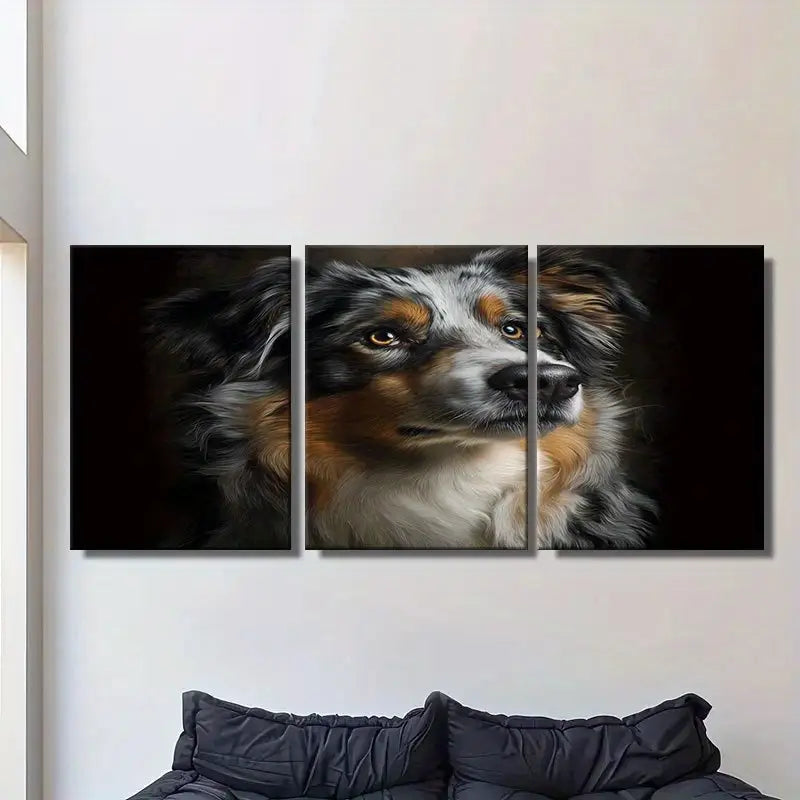 3pcs Airbrushed Australian Shepherd Dog Portrait Metal Print Ready to Hang Art - Bella Home Decor