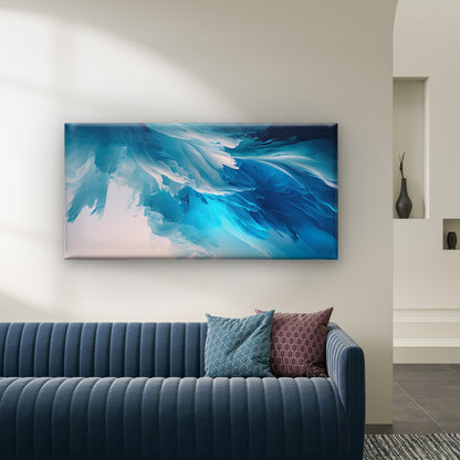 Ocean Wave Blue Abstract Wall Art Canvas Office Home Room Framed 120x60cm