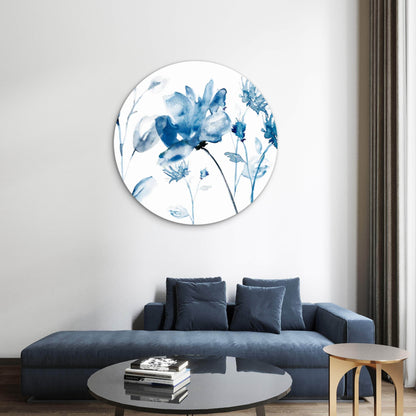 Blue Shaded Flowers Botanical Design  Acrylic Glass Rounded Print Tempered Glass Wall Art 100% Made in Australia Ready to Hang
