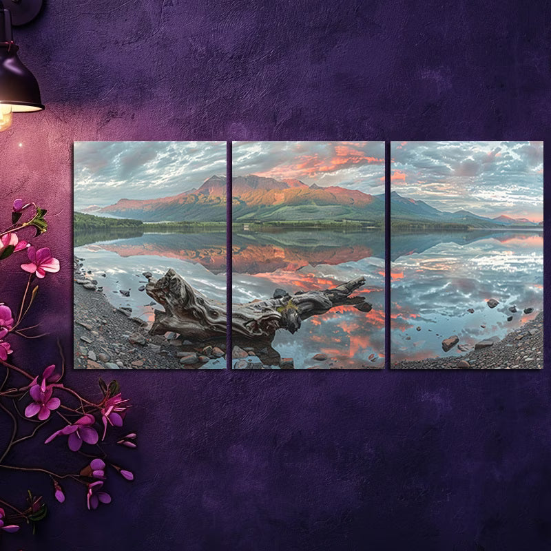 3pcs Colorful Sunrise on the Lake Wall Art Set Canvas Framed 40x60cm - High Quality Print 100% Australian Made Wall Canvas Ready to Hang - Bella Home Decor