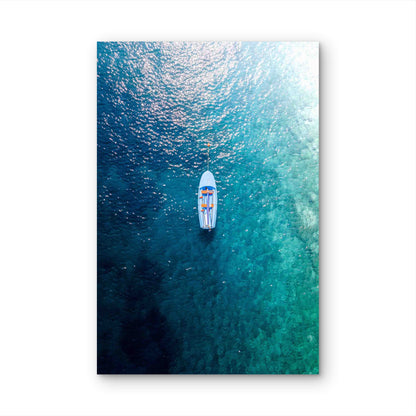 Aerial View Of A Moored Dinghy 40x60cm Metal Print Ready to Hang - Bella Home Decor