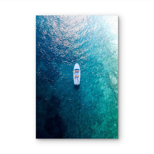 Aerial View Of A Moored Dinghy 40x60cm Metal Print Ready to Hang