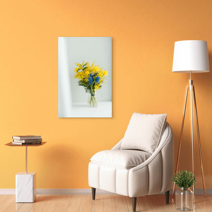 Bouquet Of Flowers In A Clear Glass Vase 40x60cm Metal Print Ready to Hang