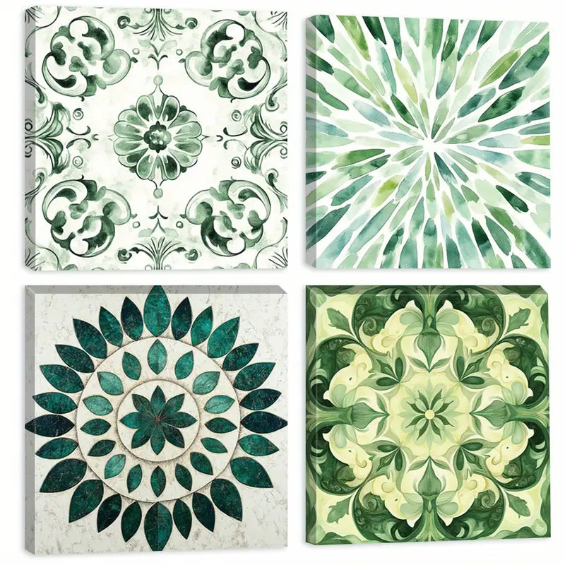 4pcs Nature-Inspired Green Tint    Wall Art Canvas Framed