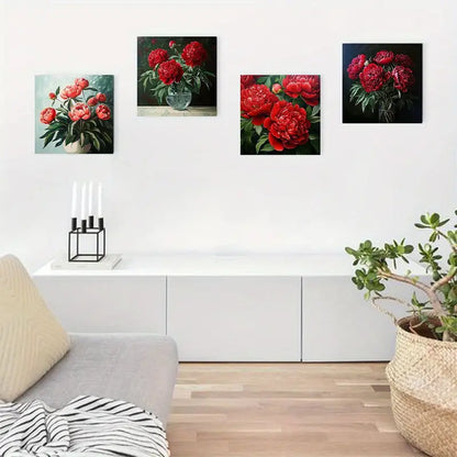 4pcs  Modern Floral Botanical Decor, Vibrant R Wall Art Canvas Framed