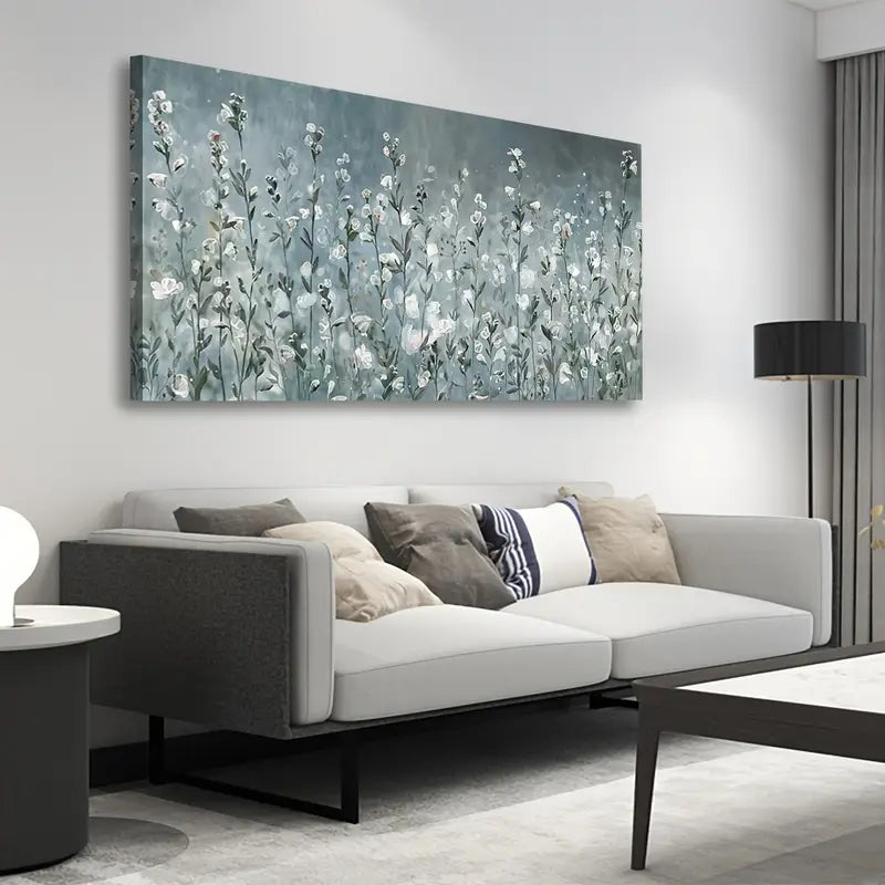 Elegant Translucent White Flowers Botanical Wall Art canvas office home room framed 120x60cm - Bella Home Decor