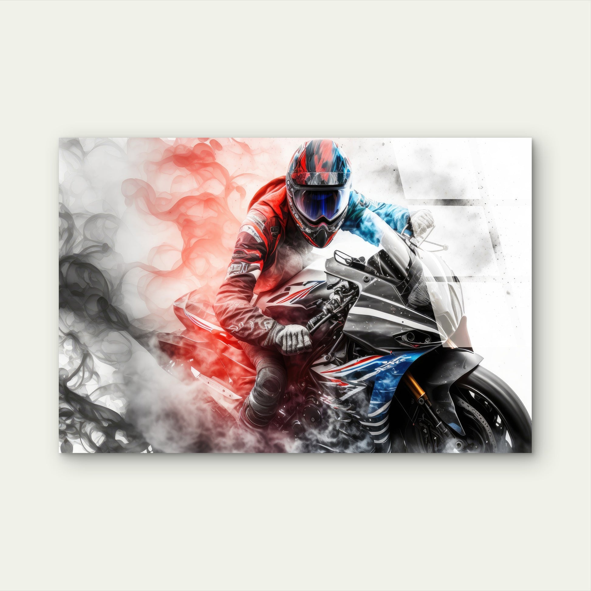 Modern Sport Bike Motorcycle Racer Smoke Acrylic Glass Printing Wall Art Australian Made Quality