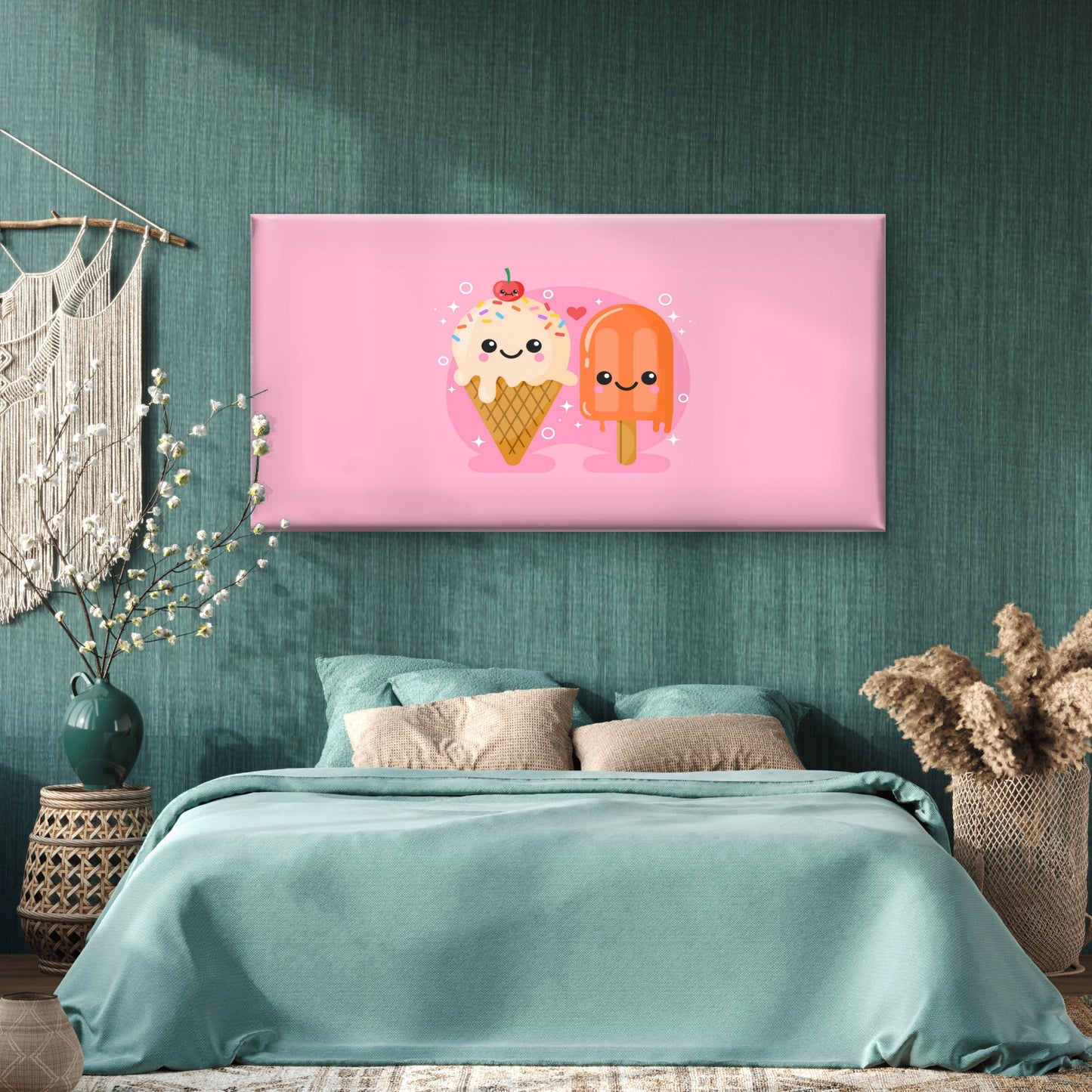 Playful Cherry Ice Cream Wall Art Canvas Office Home Room Framed 120x60cm