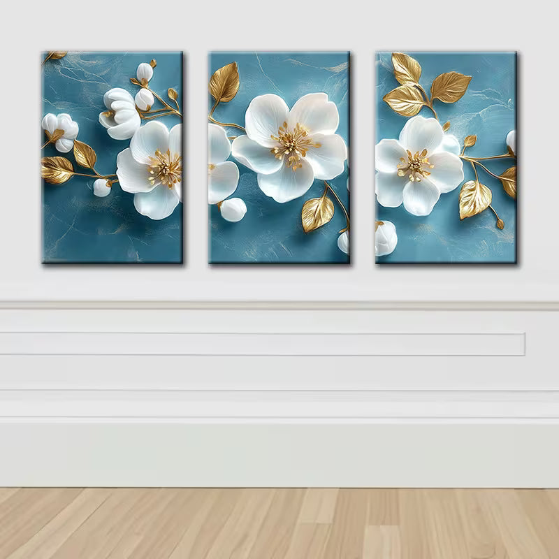 3pcs Luxurious Floral Wall Art Set Canvas Framed 40x60cm - High Quality Print 100% Australian Made Wall Canvas Ready to Hang
