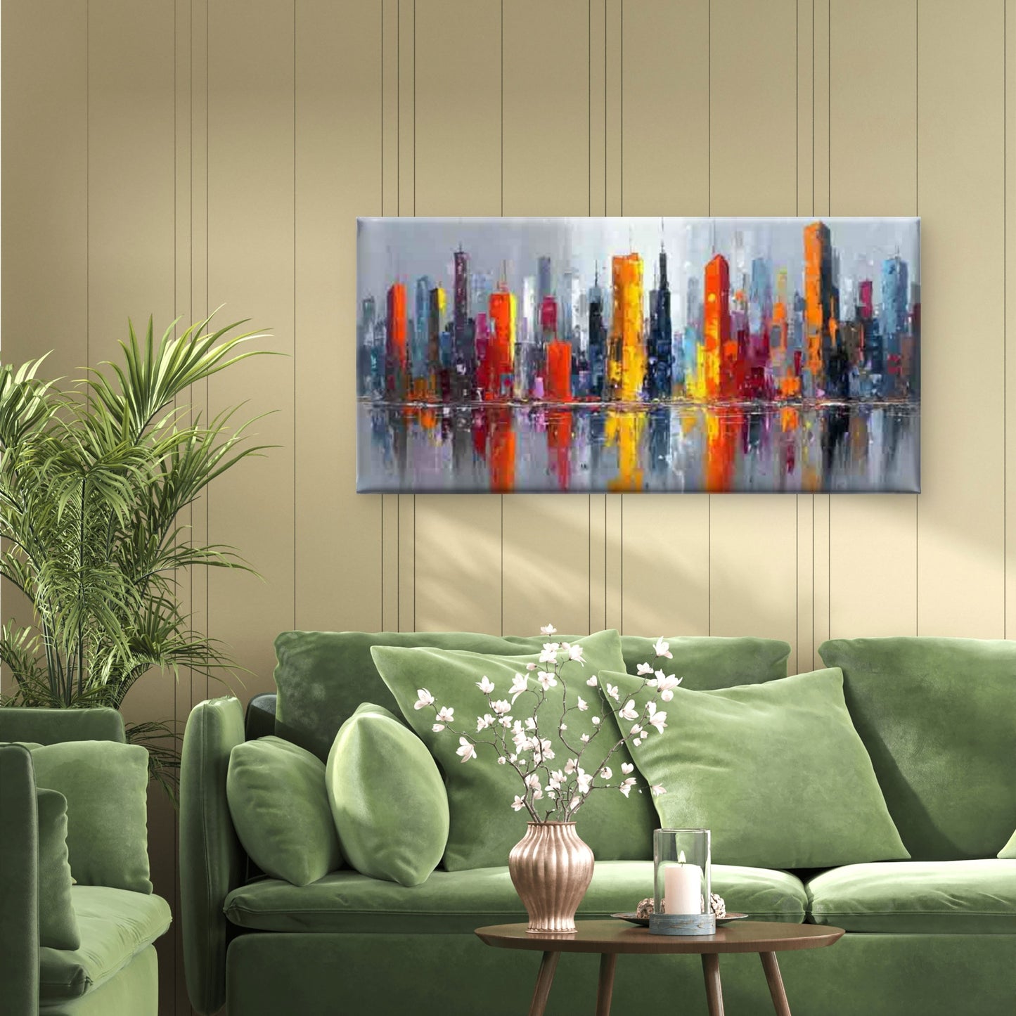 Vibrant Abstract Urban Skyline Wall Art Canvas Office Home Room Framed 120x60cm