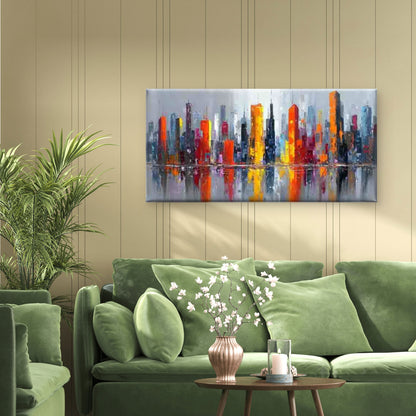 Vibrant Abstract Urban Skyline Wall Art Canvas Office Home Room Framed 120x60cm