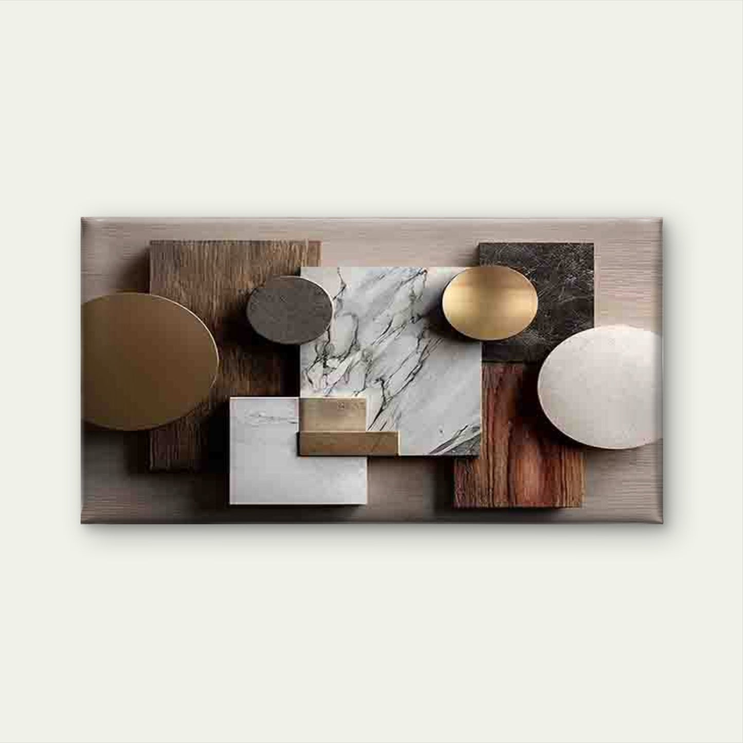 Marble, Wood, and Metal Pattern Wall Art Canvas Office Home Room Framed 120x60cm