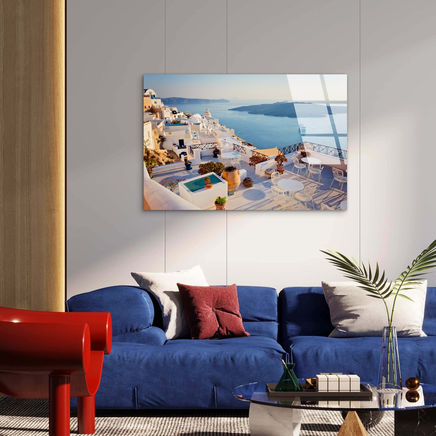 Scenic Greece Santorini Village Acrylic Glass Printing Wall Art Australian Made Quality