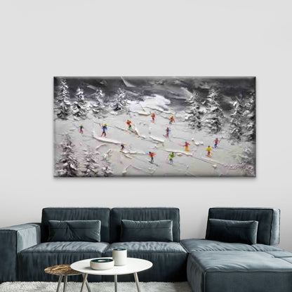 Skiers in Snowy Mountain Forest Wall Art Canvas Office Home Room Framed 120x60cm