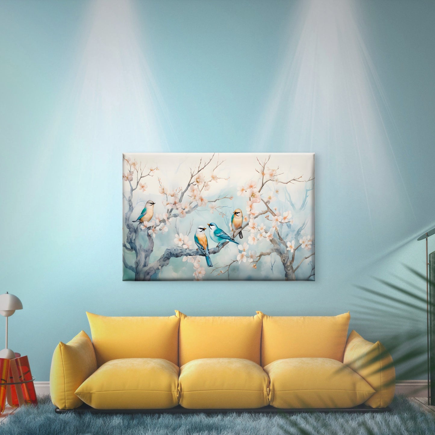 Pastel Clored Birds Perched on Branches Wall Art Decor 100% Australian Made