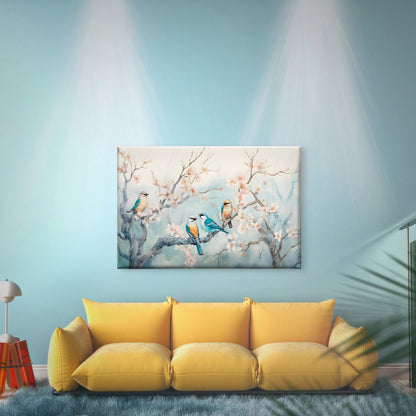 Pastel Clored Birds Perched on Branches Wall Art Decor 100% Australian Made