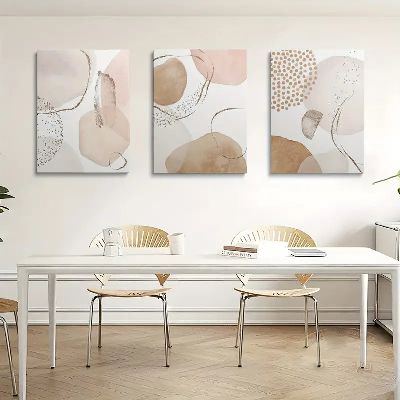 3pcs eige Pink Geometric Green Leaf  Metal Print Ready to Hang Art - Bella Home Decor
