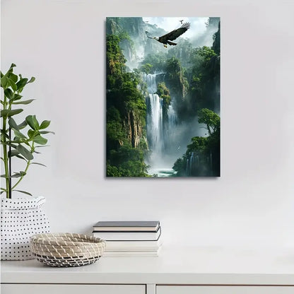Majestic Eagle & Crystal Clear Waterfall 40x60cm Metal Print Ready to Hang - Bella Home Decor