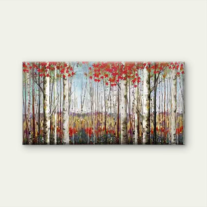 Autumn Birch Trees with Leaves Wall Art Canvas Office Home Room Framed 120x60cm - Bella Home Decor