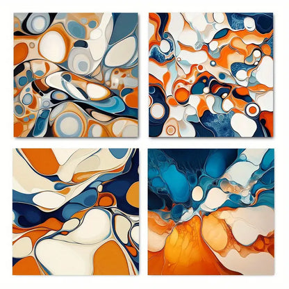 4pcs Colorful Abstract Art Blue Orange    Wall Art Canvas Framed