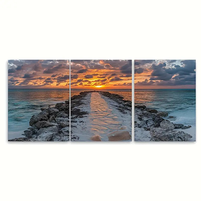3pcs Coastal Sunset Beach Pathway Metal Print Ready to Hang Art - Bella Home Decor